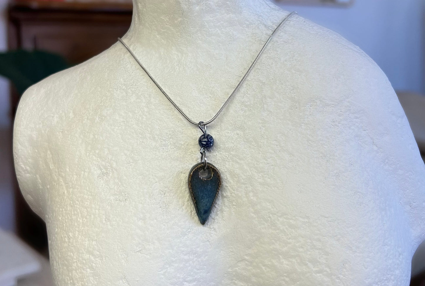 Blue Bead Tooth Pendant