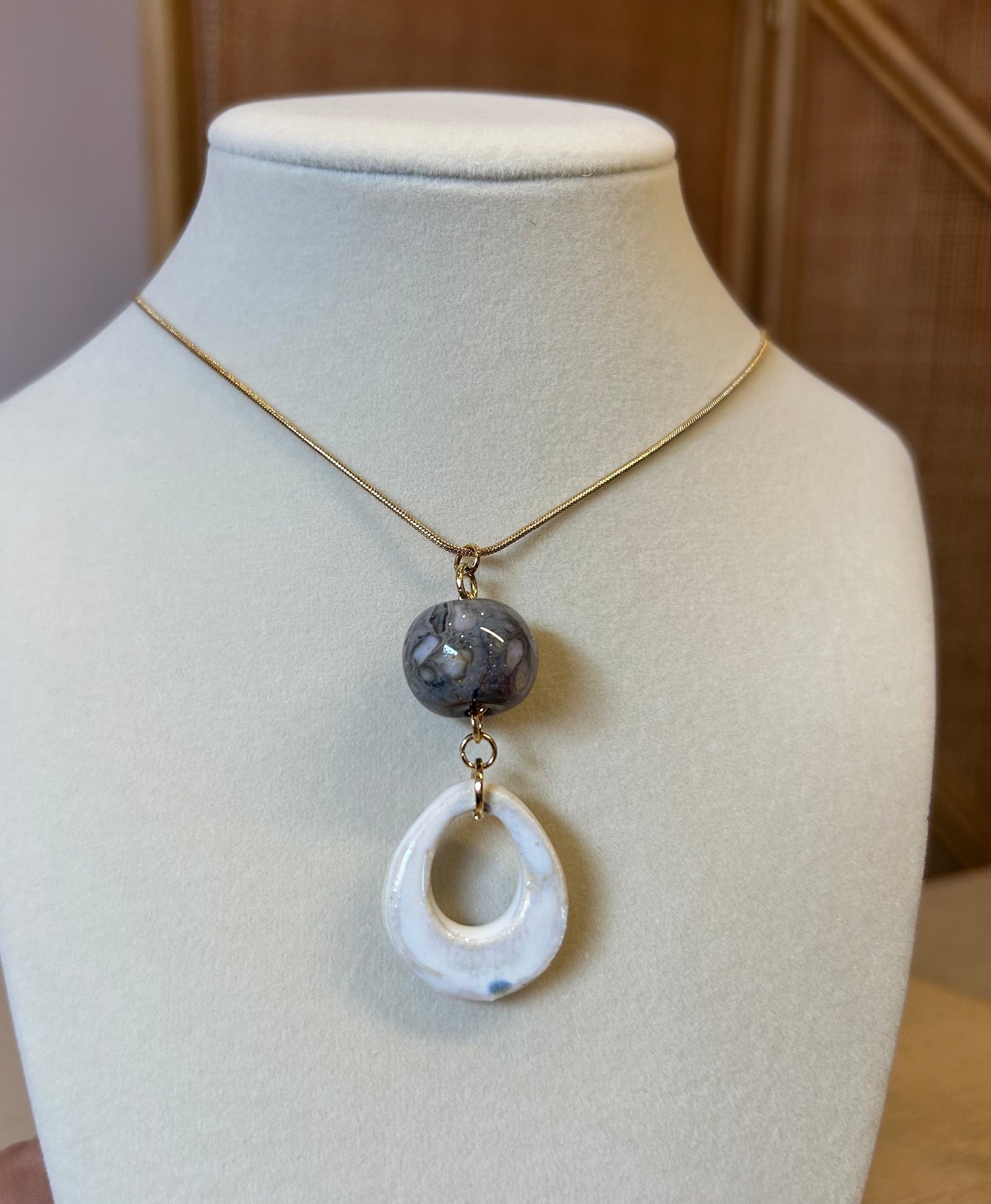 Sea Glass circle with Glass Bead