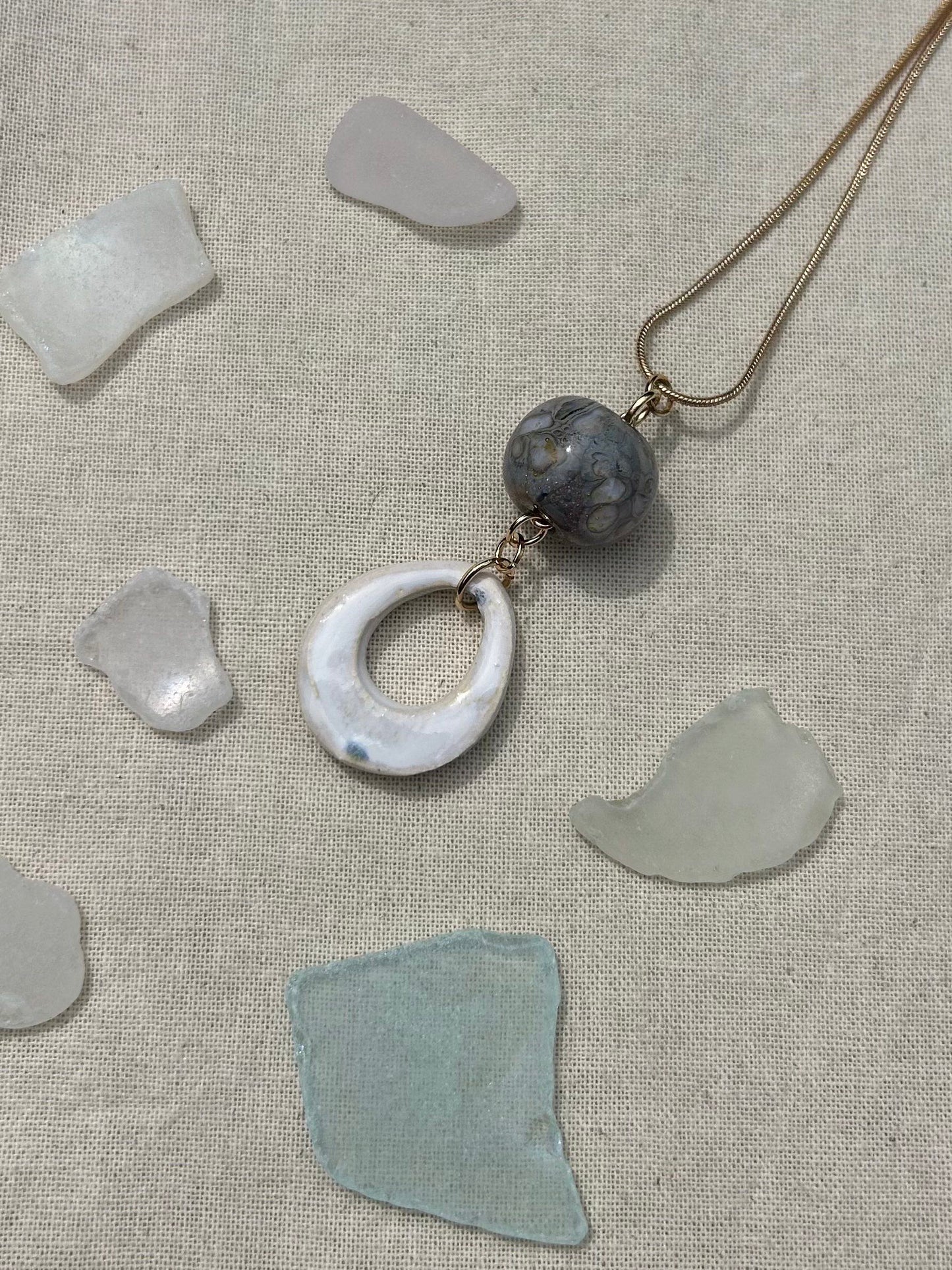 Sea Glass circle with Glass Bead